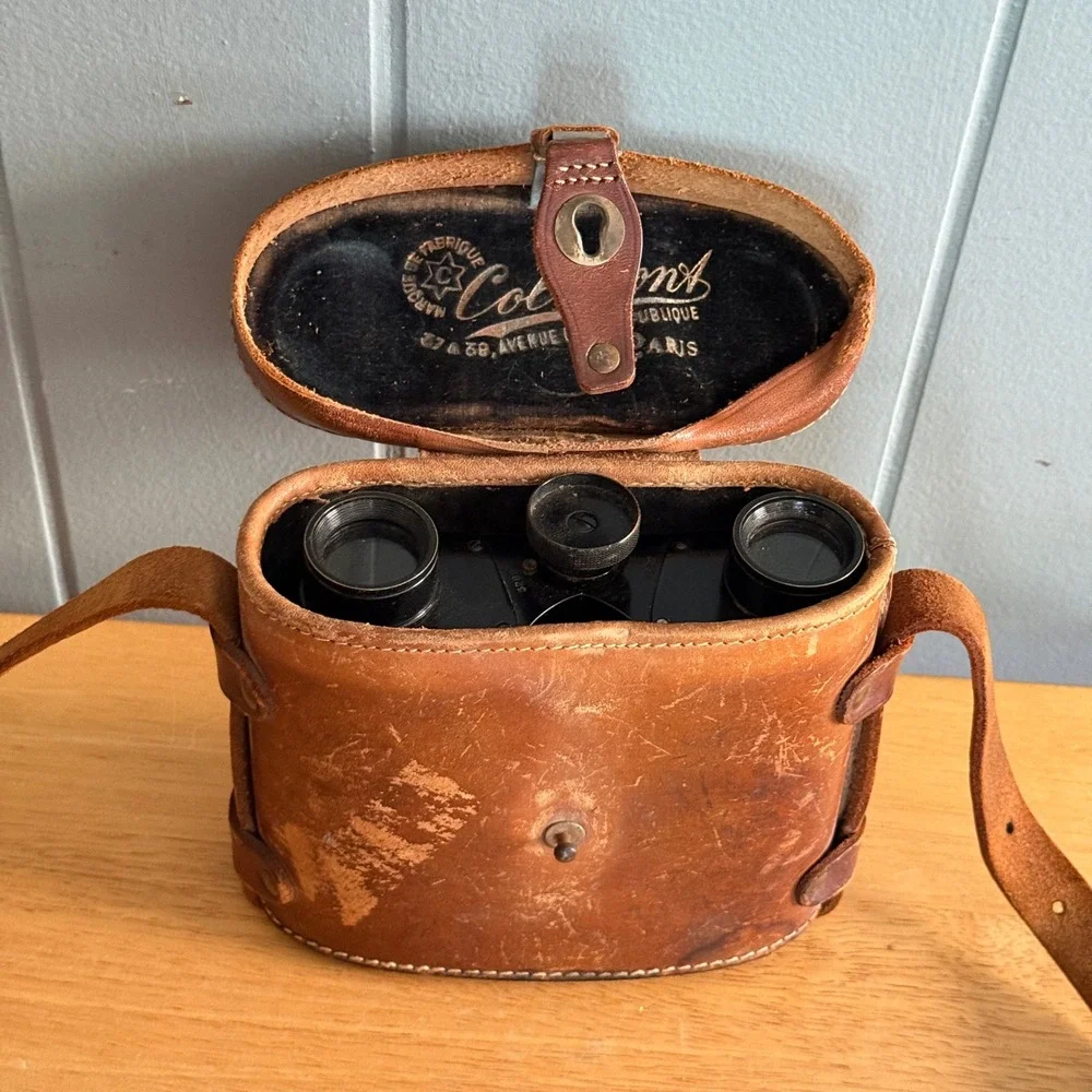 Vintage Colmont Paris 8x French Military Field Binoculars Original Leather Case‎